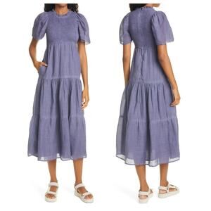 Sea New York Yara Smocked Tiered Cotton Dress Size 10